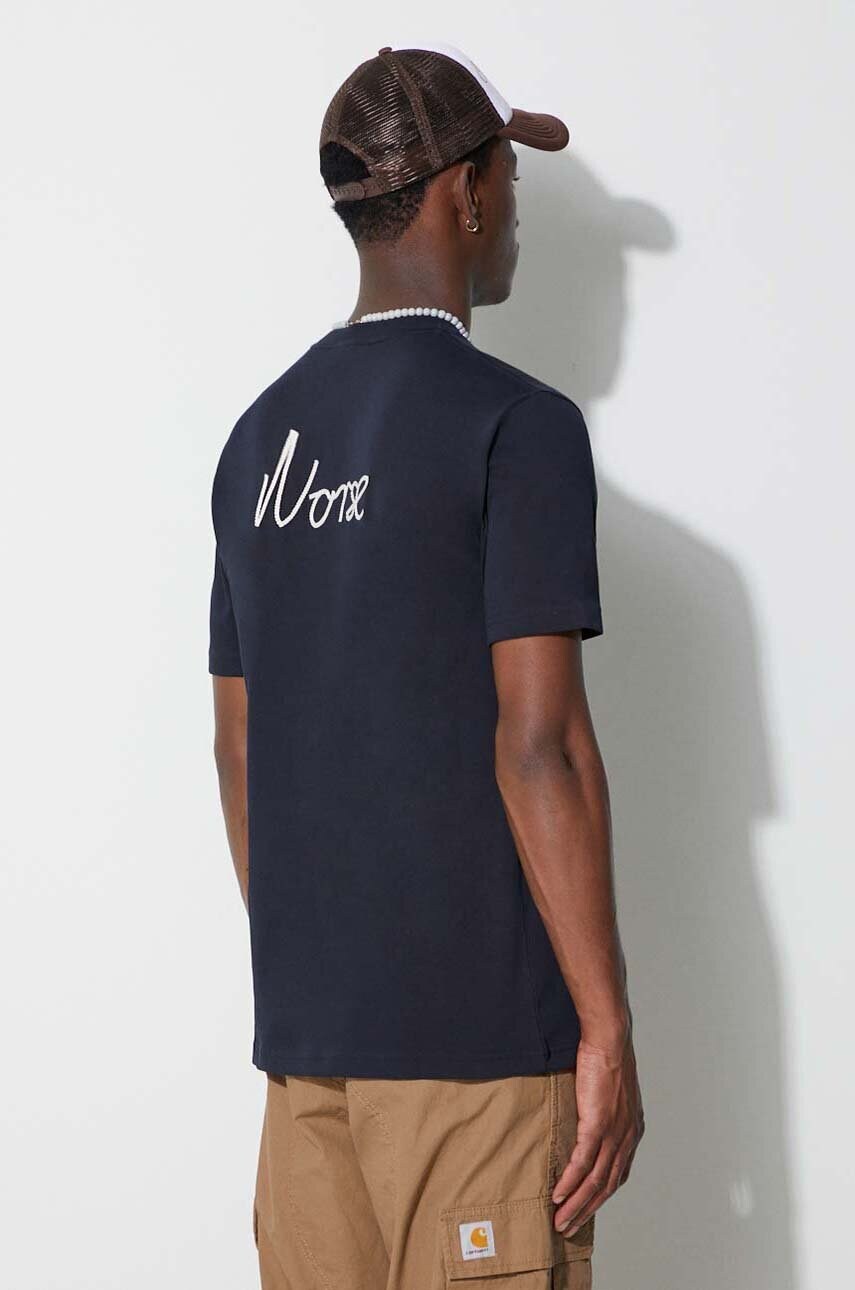 Бавовняна футболка Norse Projects Johannes Organic Chain Stitch колір синій з аплікацією N01-0648-7004