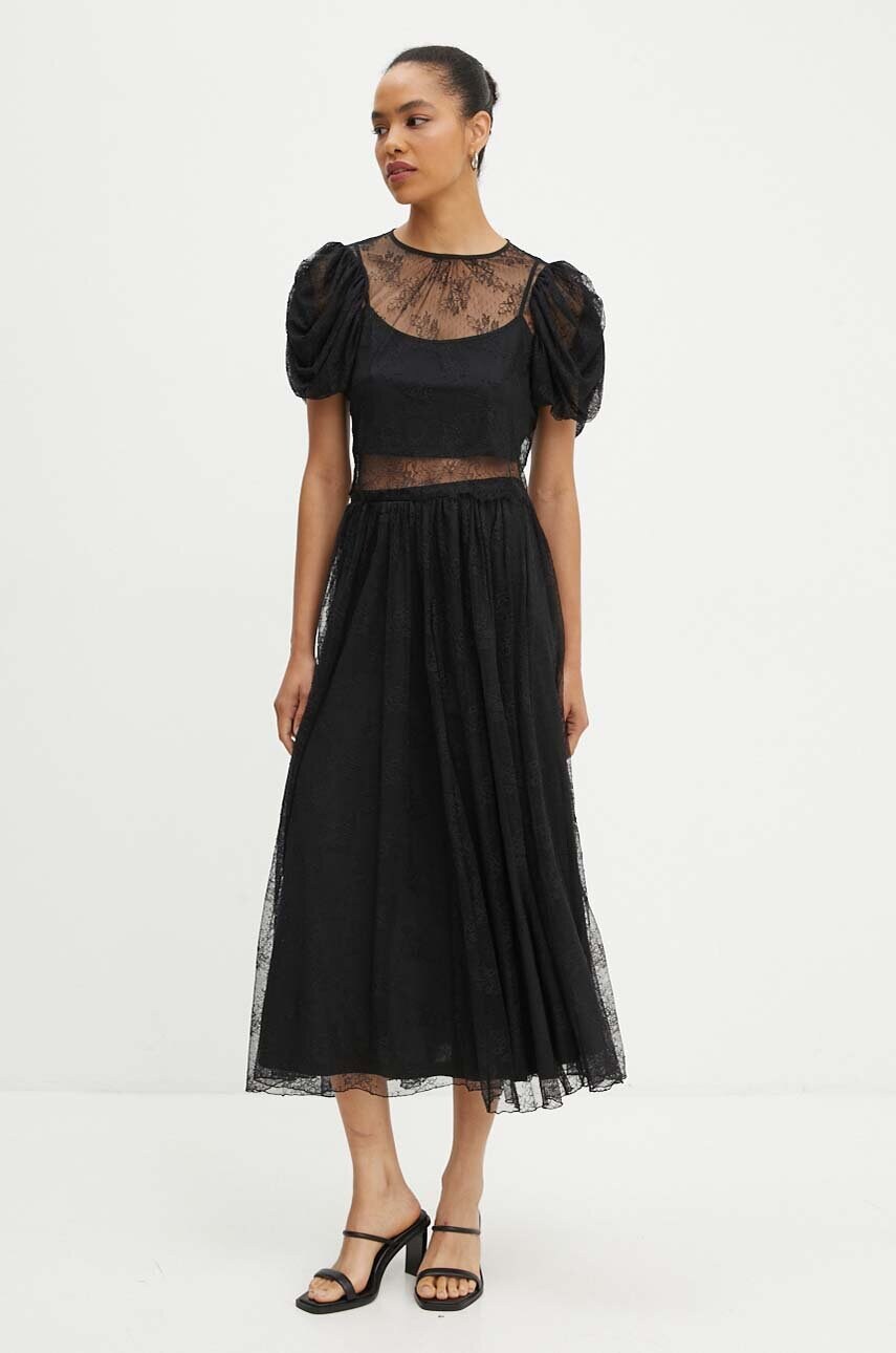 Блузка Rotate Lace Puff Sleeve Top жіноча колір чорний однотонна 112727100