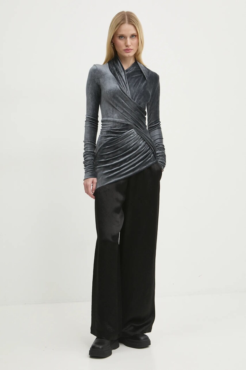 Велюрова блузка Rick Owens Lilies колір сірий однотонна LI02D5203VST