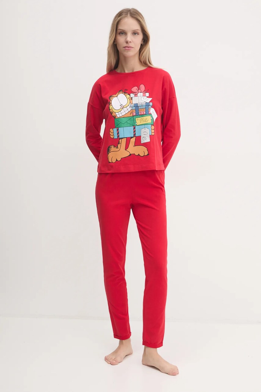 Піжамний лонгслів United Colors of Benetton x GARFIELD колір червоний 3DKE3M06L