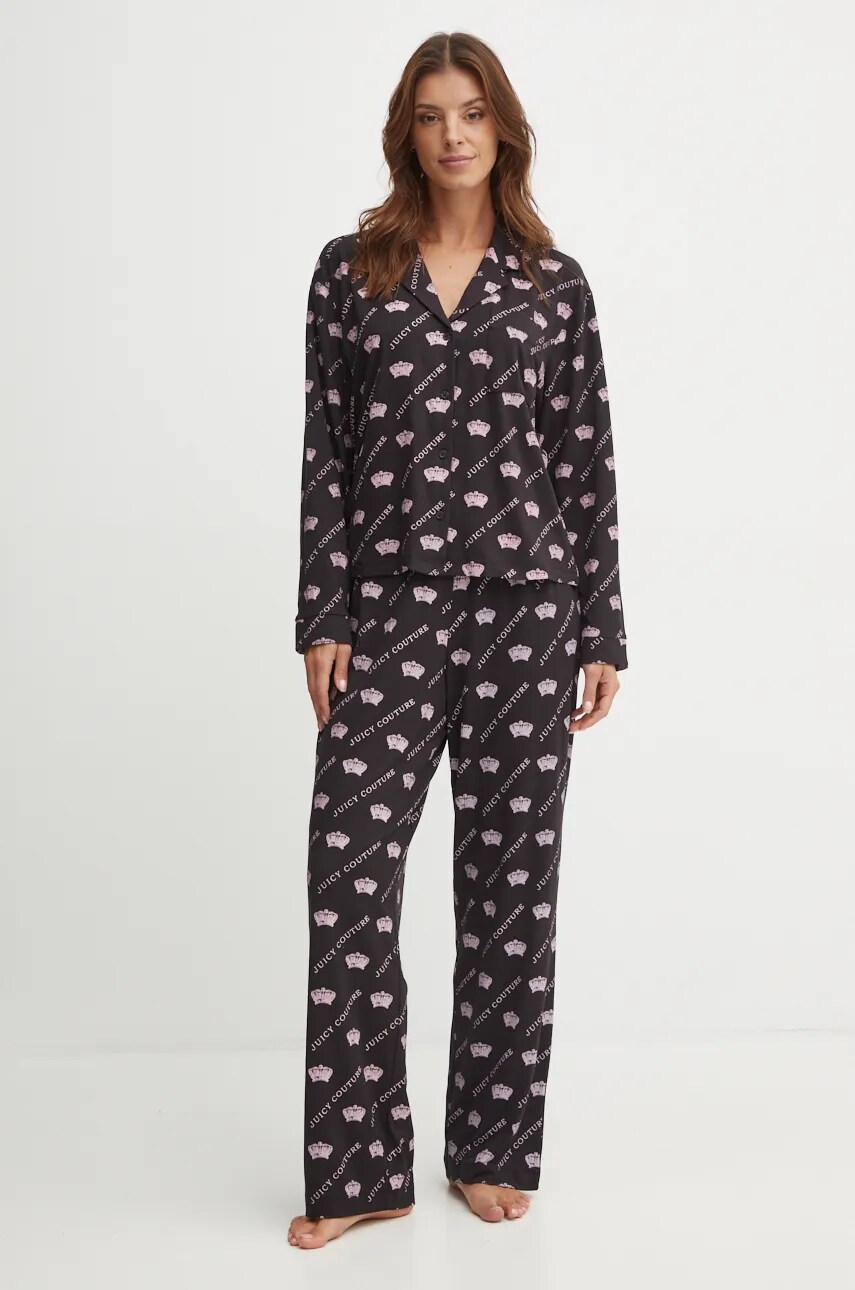 Піжамна сорочка Juicy Couture ESTELLE PYJAMA TOP жіноча колір чорний JCLPT224503