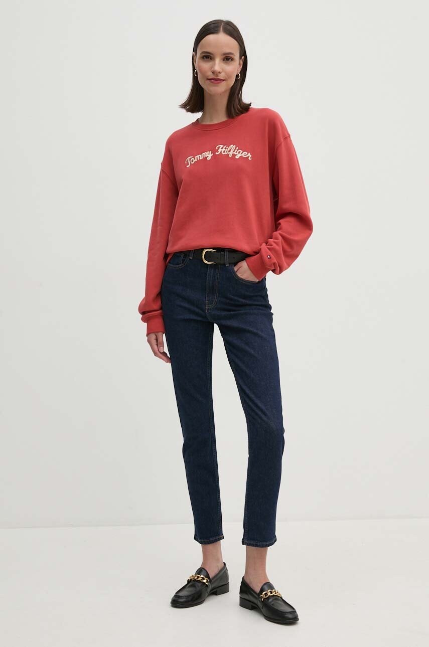 Бавовняна кофта Tommy Hilfiger жіноча колір червоний з аплікацією WW0WW42615