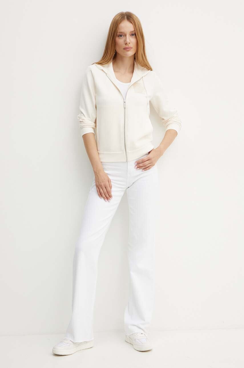 Кофта Armani Exchange жіноча колір бежевий з капюшоном з аплікацією 6DYM79 YJEGZ