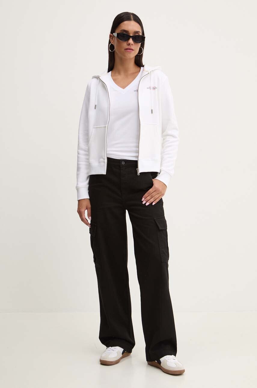Кофта Guess Jeans жіноча колір білий з капюшоном з принтом W4YQ13 KC811