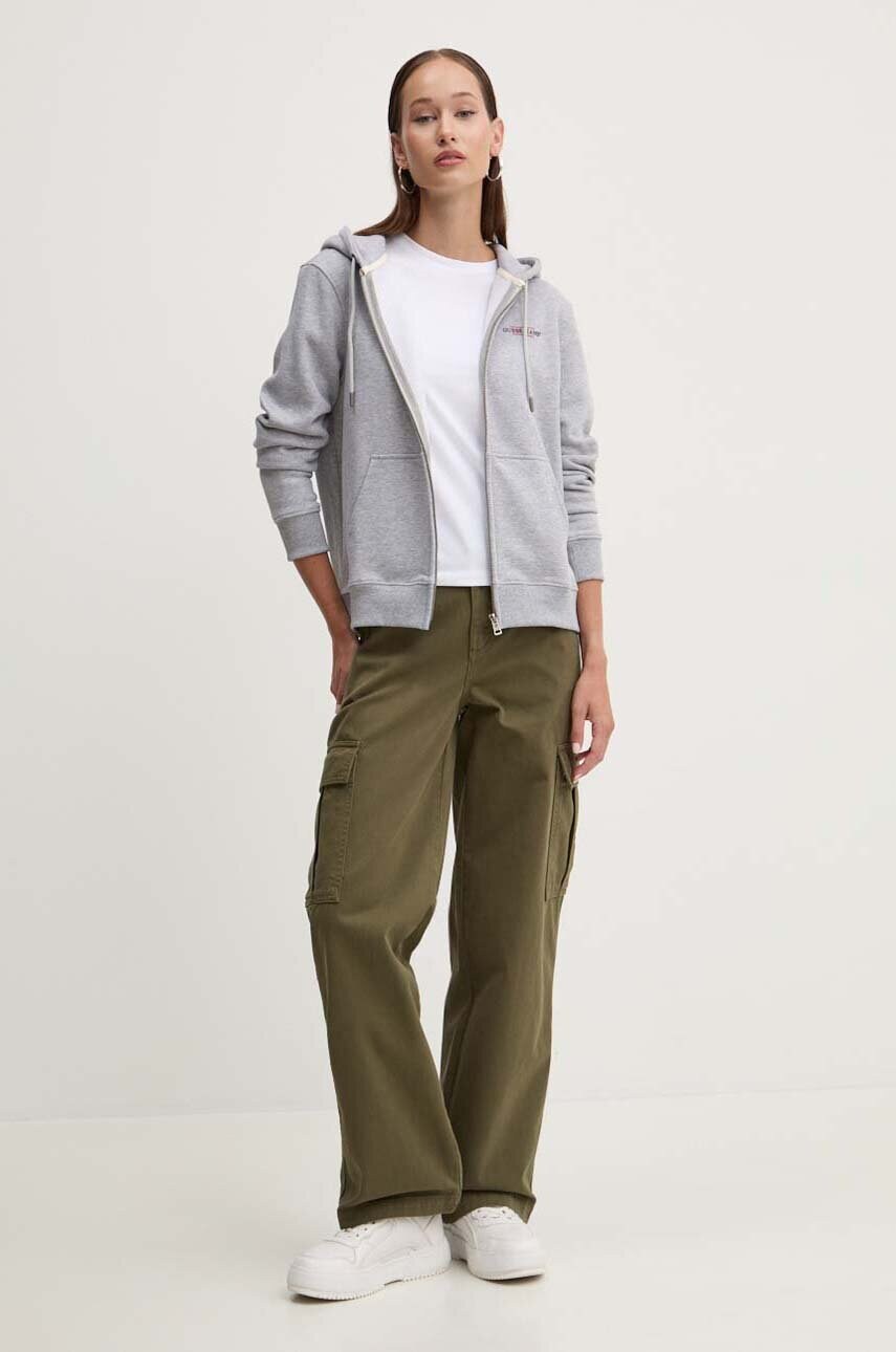 Кофта Guess Jeans жіноча колір сірий з капюшоном з принтом W4YQ13 KC811