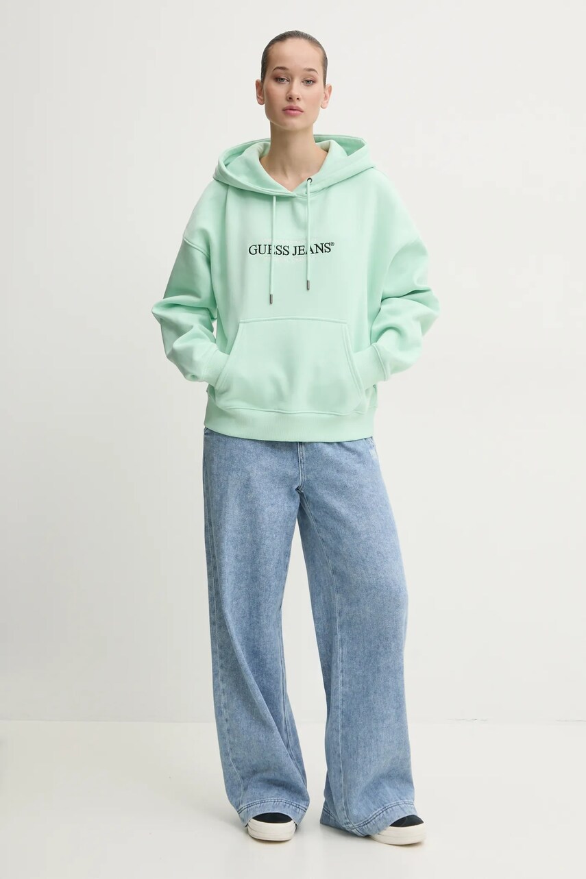 Кофта Guess Jeans жіноча колір білий з капюшоном з аплікацією W4YQ15 KC811