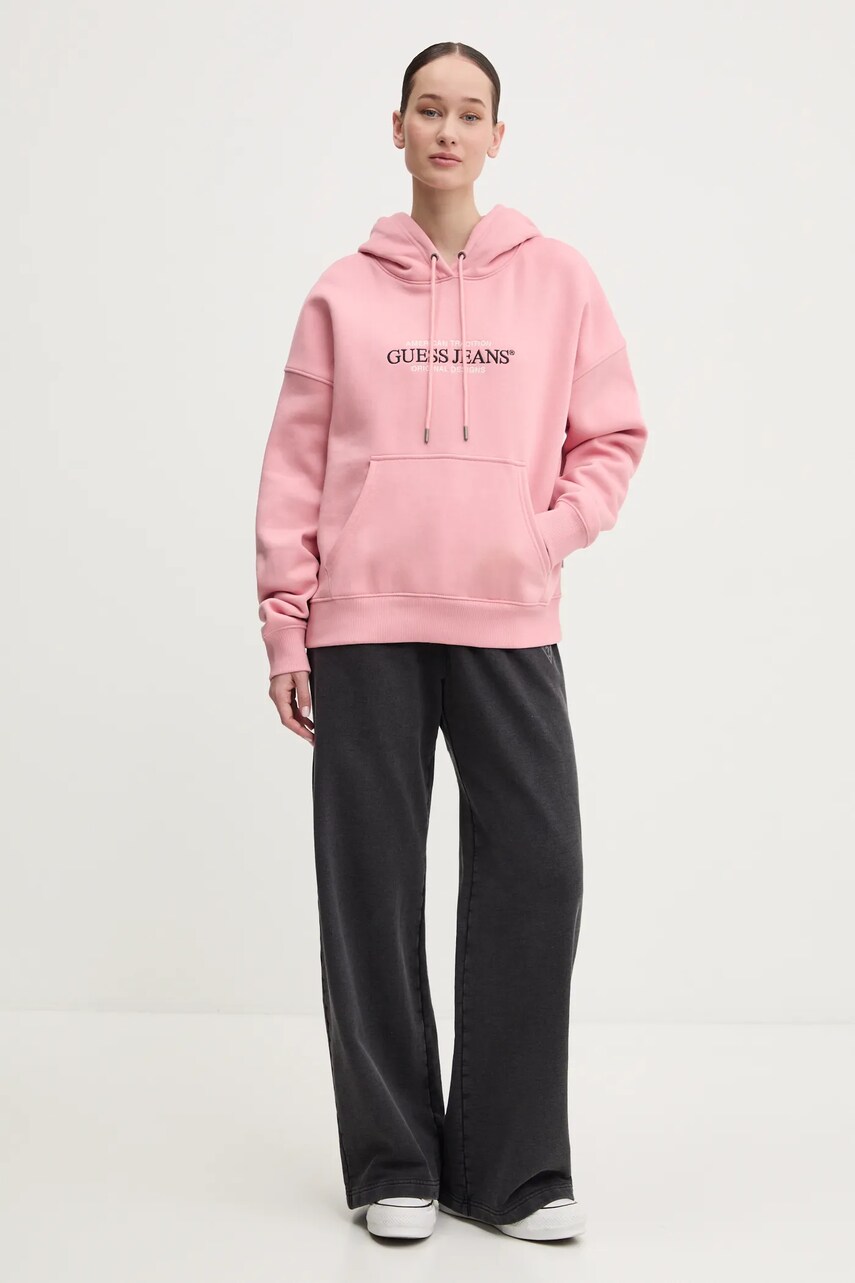 Кофта Guess Jeans жіноча колір білий з капюшоном з аплікацією W4YQ15 KC811