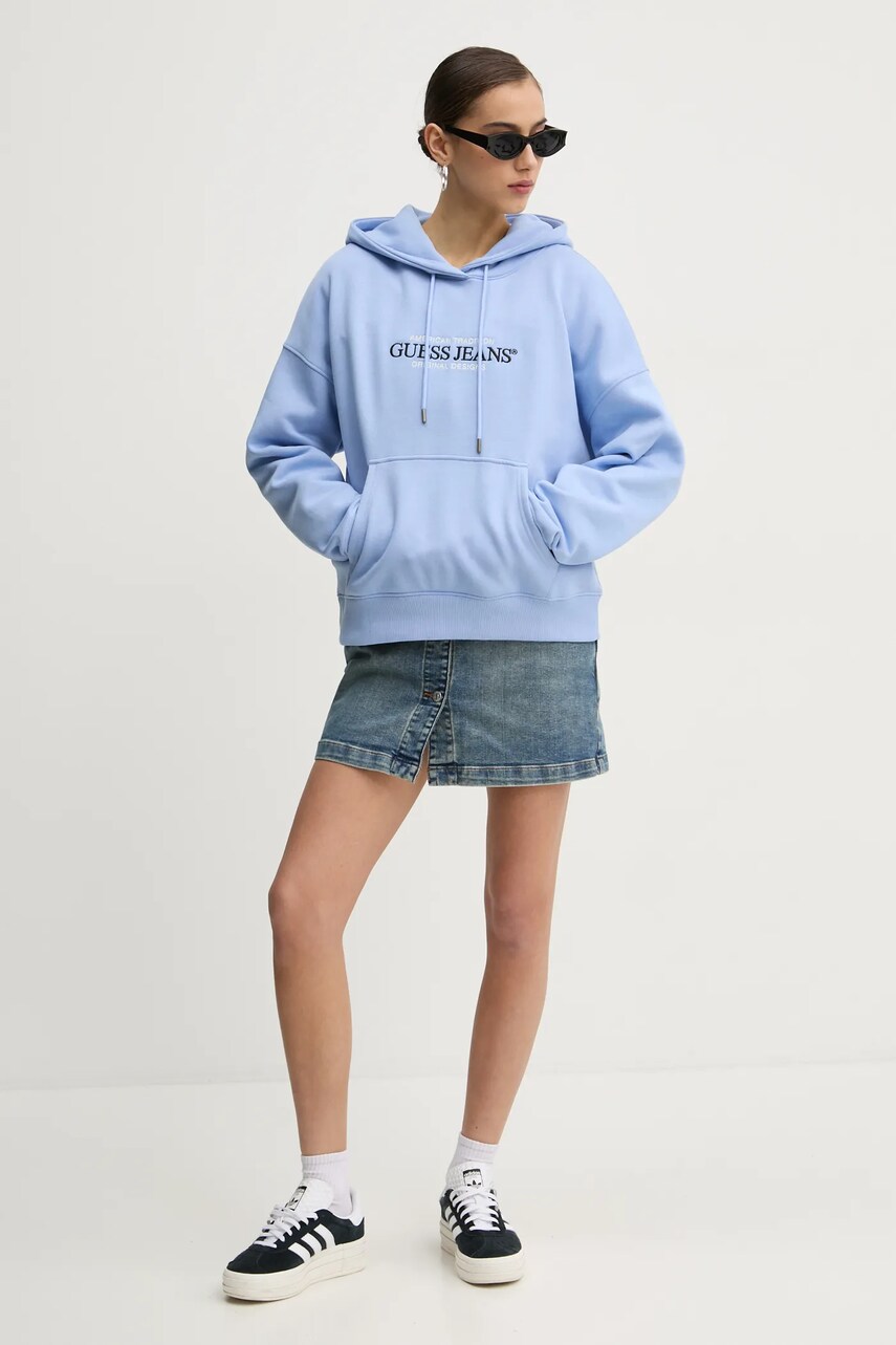 Кофта Guess Jeans жіноча колір білий з капюшоном з аплікацією W4YQ15 KC811