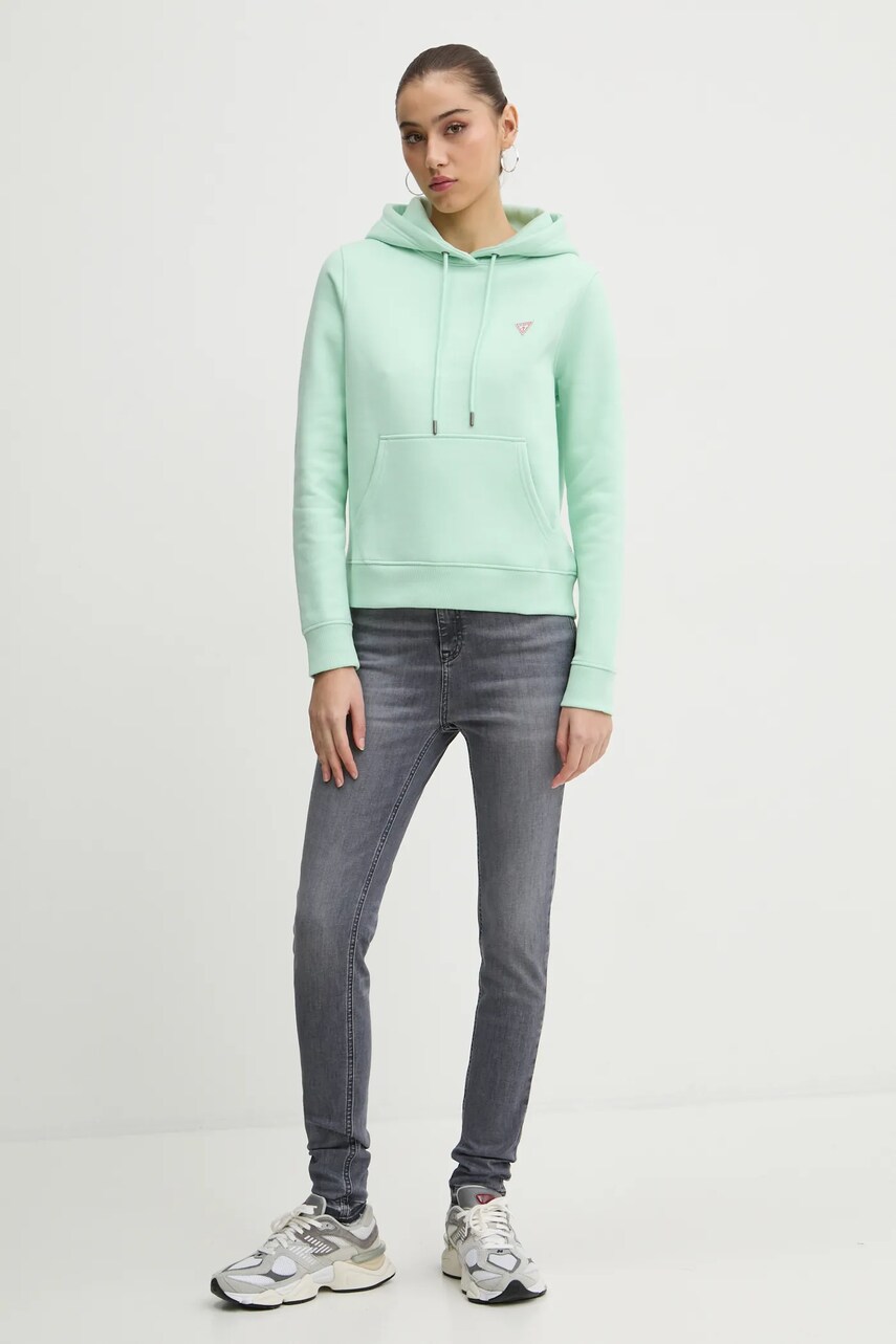 Кофта Guess Jeans жіноча колір синій з капюшоном однотонна W4YQ04 KC811