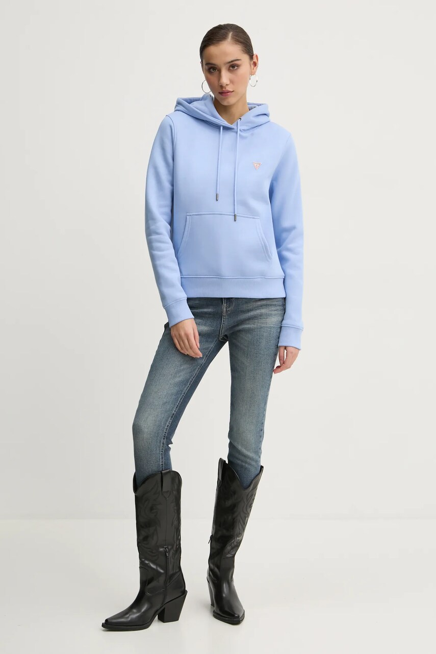 Кофта Guess Jeans жіноча колір синій з капюшоном однотонна W4YQ04 KC811