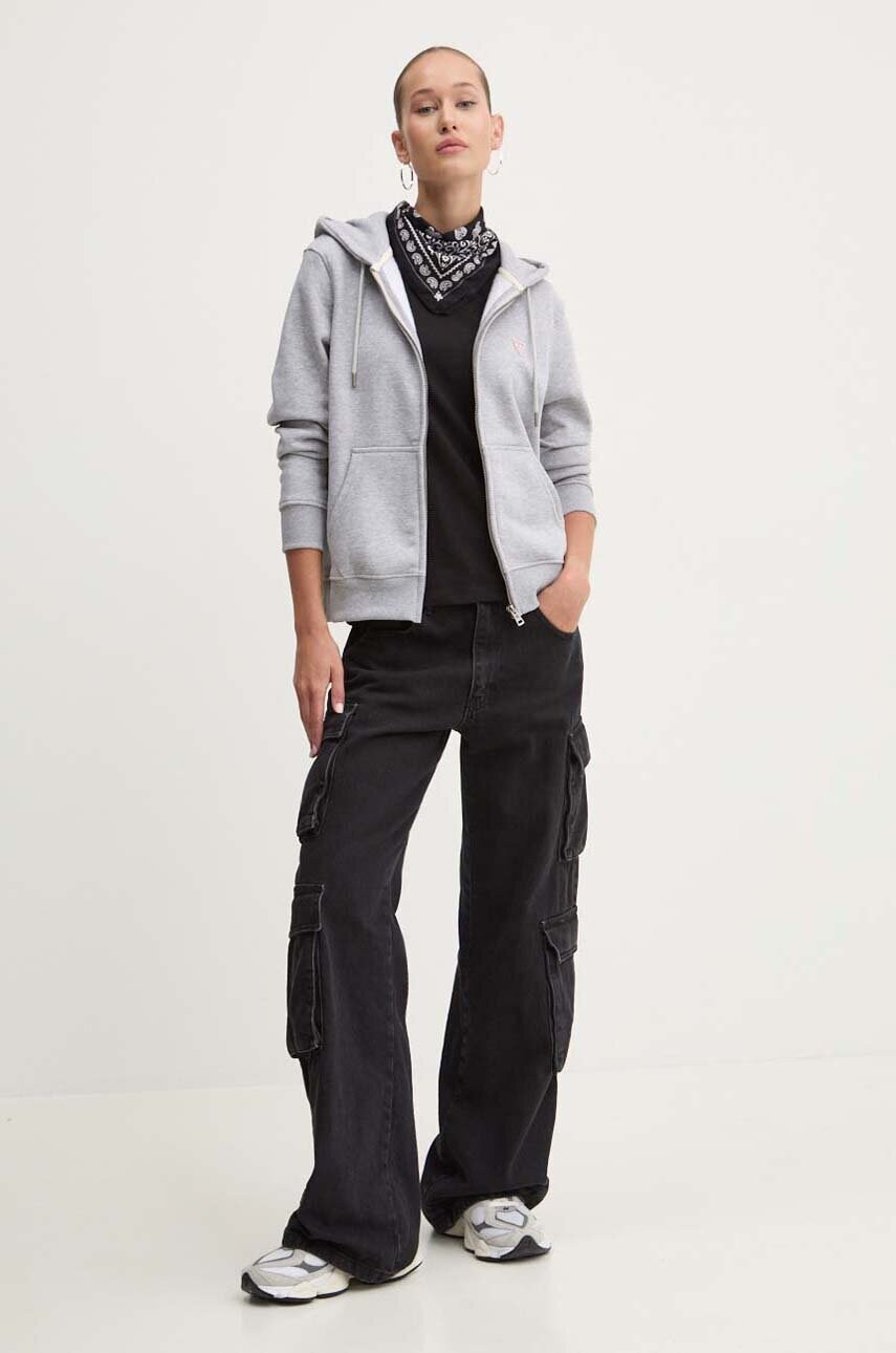 Кофта Guess Jeans жіноча колір сірий з капюшоном однотонна W4YQ03 KC811
