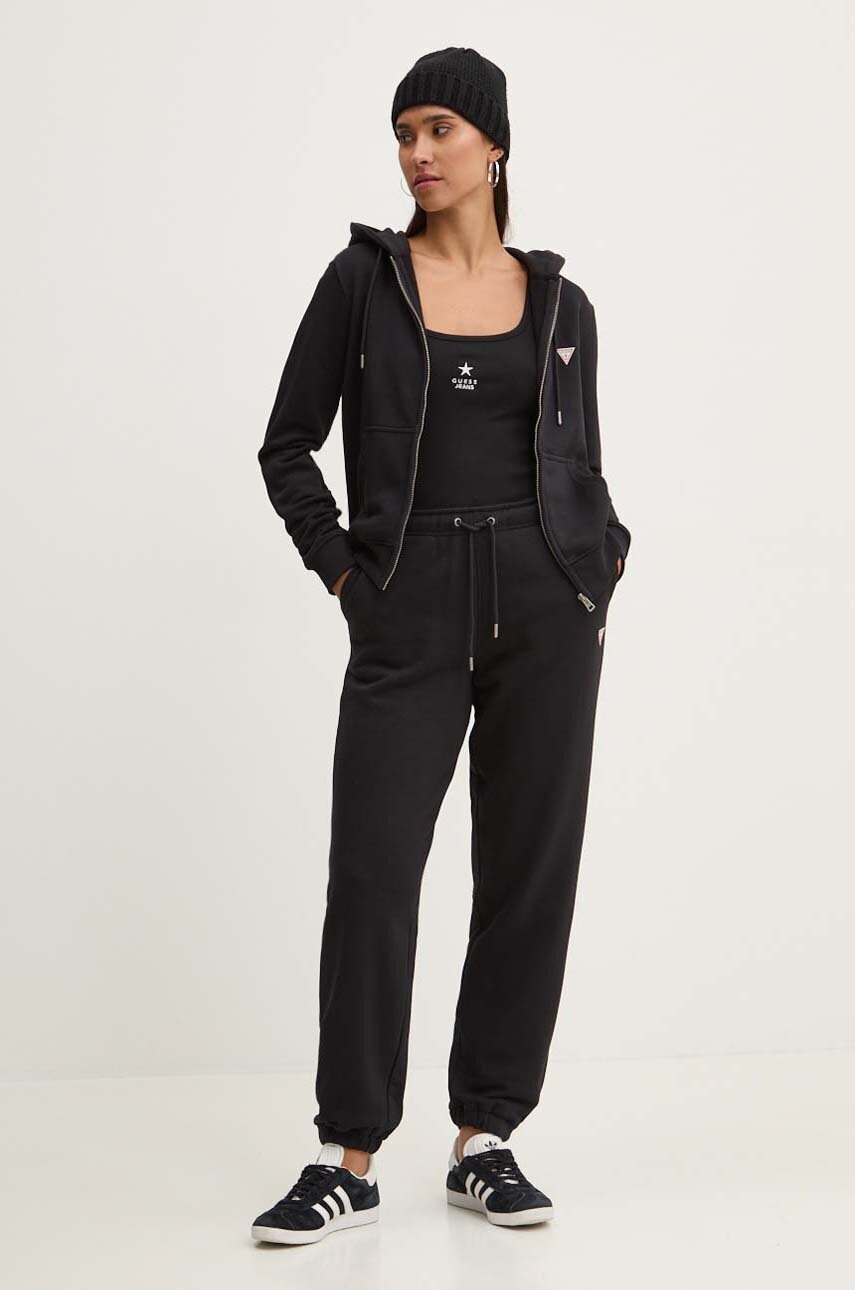 Кофта Guess Jeans жіноча колір чорний з капюшоном однотонна W4YQ03 KC811