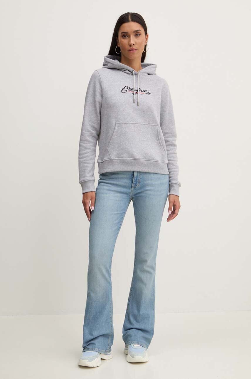 Кофта Guess Jeans жіноча колір сірий з капюшоном з аплікацією W4YQ12 KC811