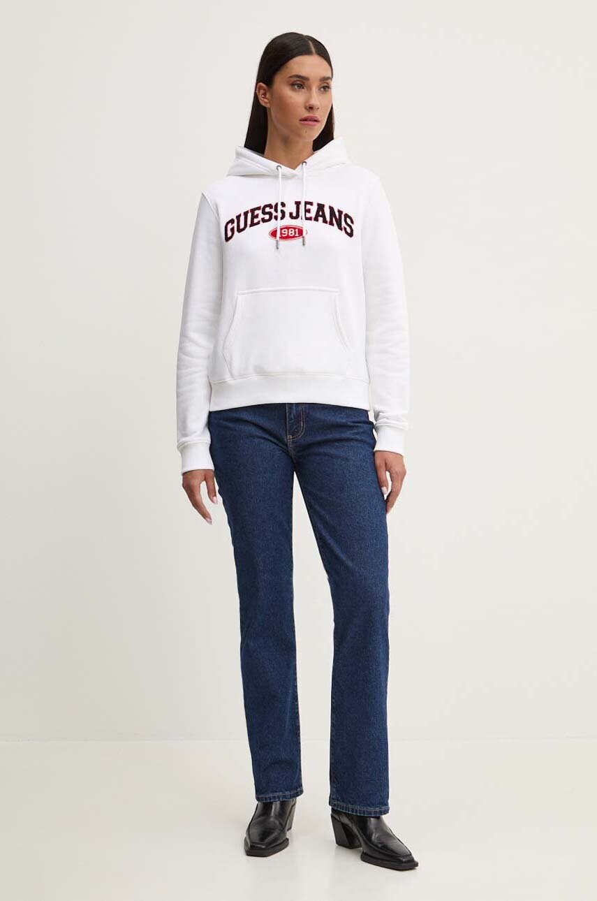 Кофта Guess Jeans жіноча колір білий з капюшоном з аплікацією W4YQ09 KC811
