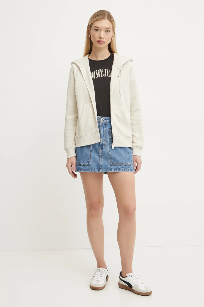 Кофта Tommy Jeans жіноча колір бежевий з капюшоном однотонна DW0DW19729