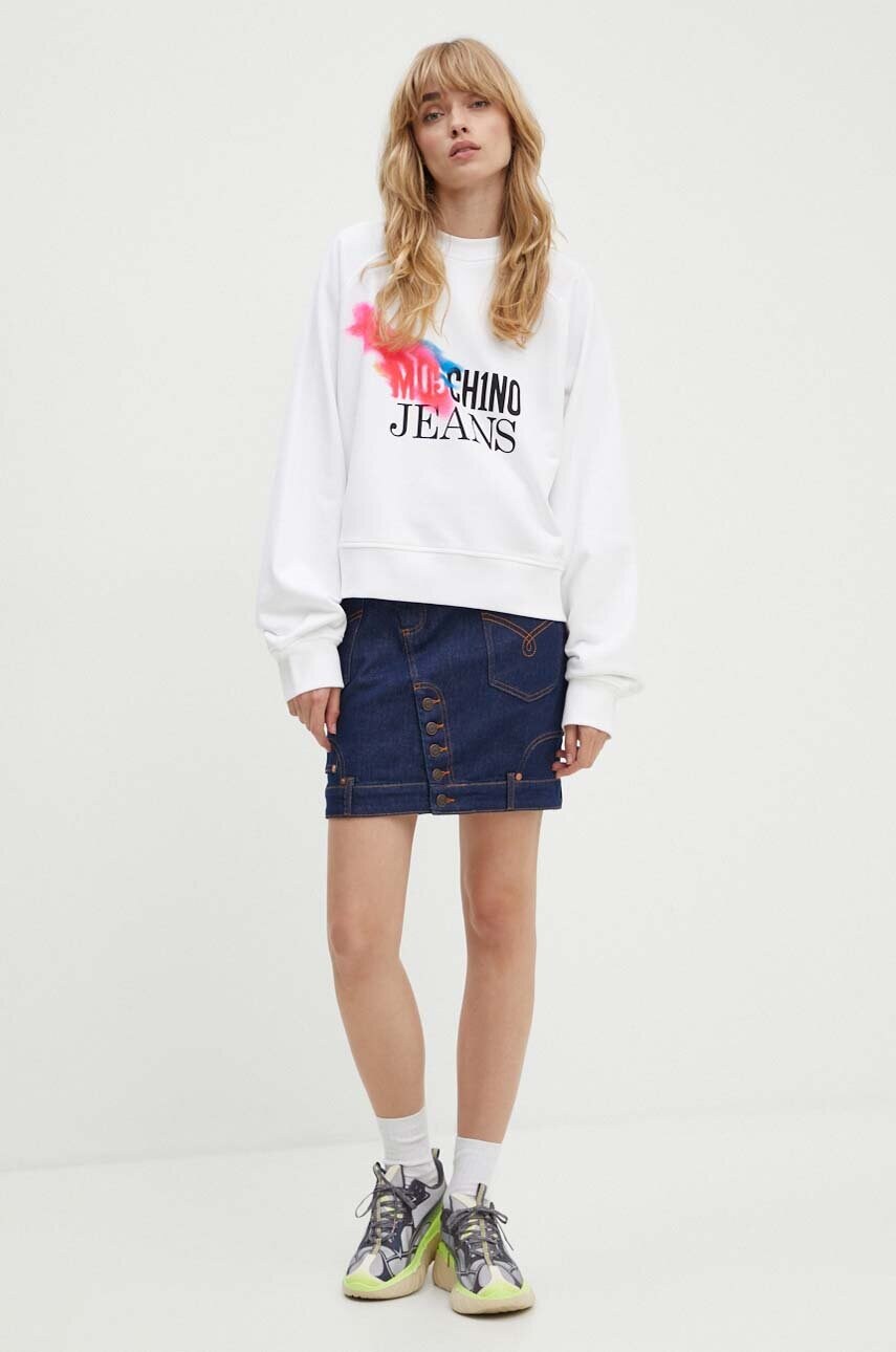 Бавовняна кофта Moschino Jeans жіноча колір білий з принтом 1709.8233