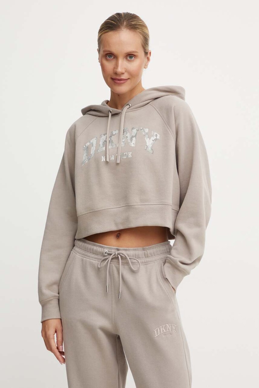 Кофта Dkny жіноча колір коричневий з капюшоном з принтом DP4T9938