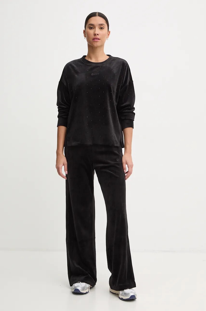 Велюрова кофта Dkny колір чорний з аплікацією DP4T1061