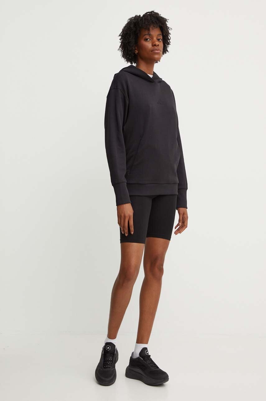 Бавовняна кофта adidas All SZN жіноча колір чорний з капюшоном однотонна IW1026
