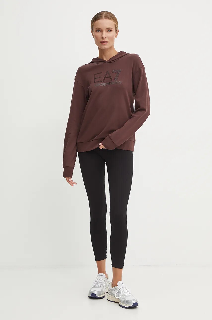 Кофта EA7 Emporio Armani жіноча колір коричневий з капюшоном з аплікацією TJDOZ.6DTM17