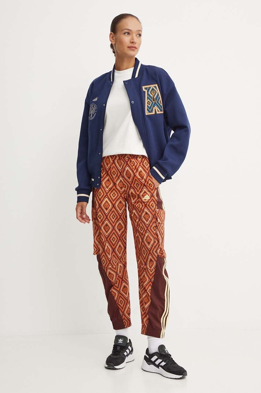 Куртка-бомбер adidas x Farm Rio колір синій перехідна oversize JE9219