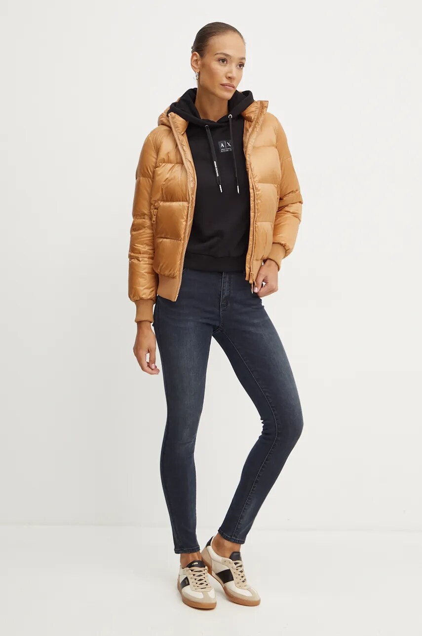 Кофта Armani Exchange жіноча колір чорний з капюшоном з аплікацією XW000007 AF10172