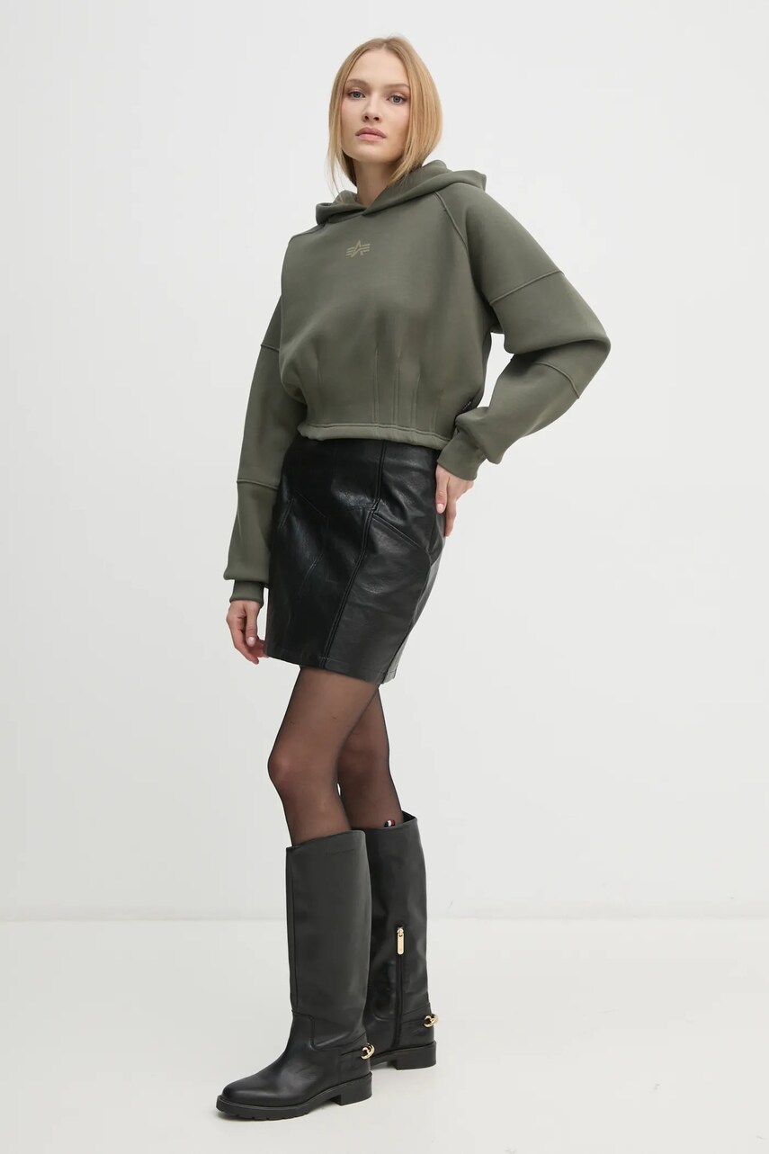 Кофта Alpha Industries жіноча колір зелений з капюшоном з принтом 148041