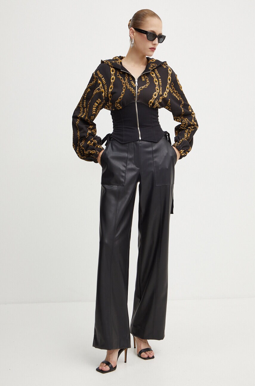Бавовняна кофта Versace Jeans Couture жіноча колір чорний з капюшоном візерунок 77HAI3A4 FS159