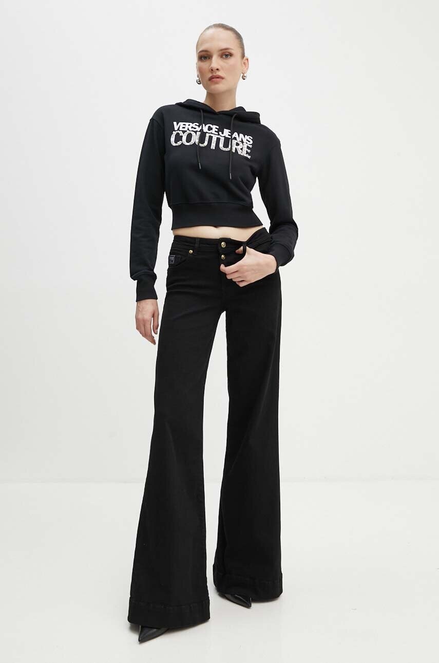 Бавовняна кофта Versace Jeans Couture жіноча колір чорний з капюшоном з аплікацією 77HAIE07 CF00E