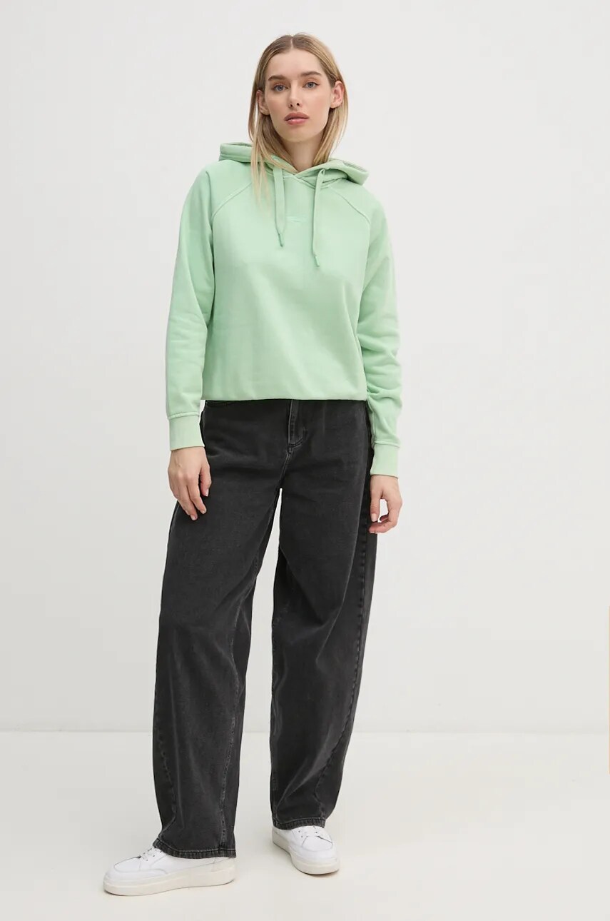Кофта Pepe Jeans FELICITY HOODIE жіноча колір зелений з капюшоном однотонна PL581462