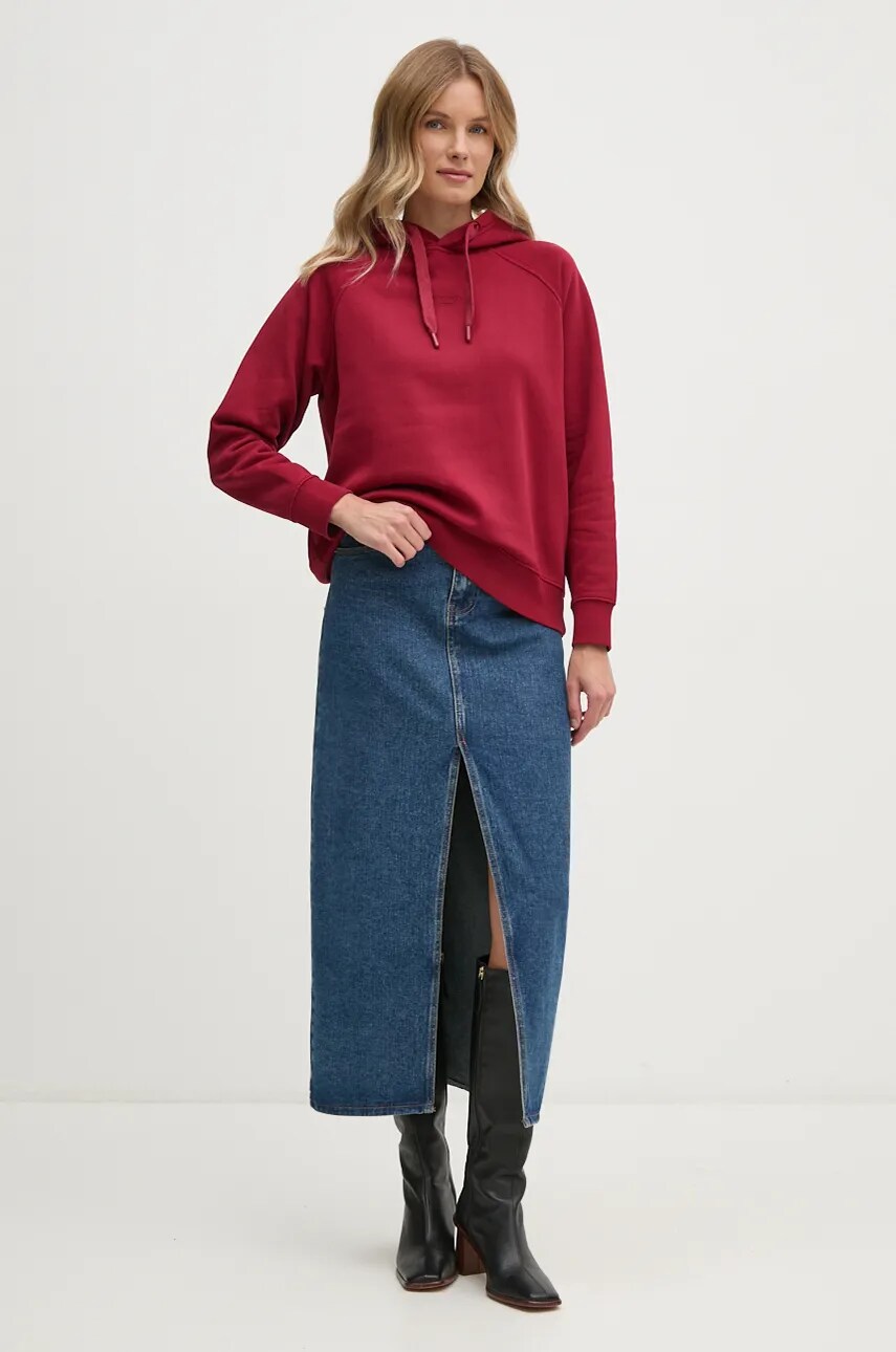 Кофта Pepe Jeans FELICITY HOODIE жіноча колір червоний з капюшоном однотонна PL581462