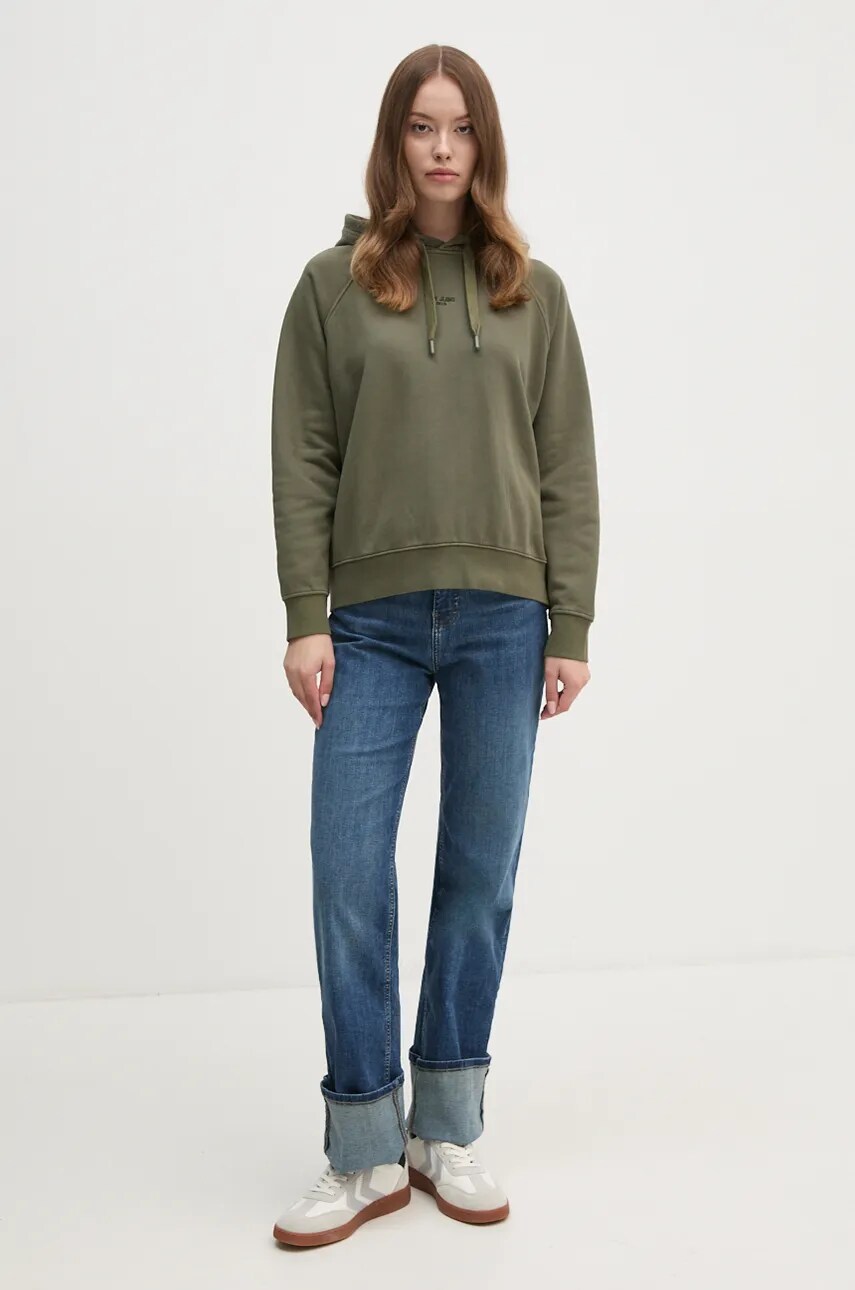 Кофта Pepe Jeans FELICITY HOODIE жіноча колір зелений з капюшоном однотонна PL581462