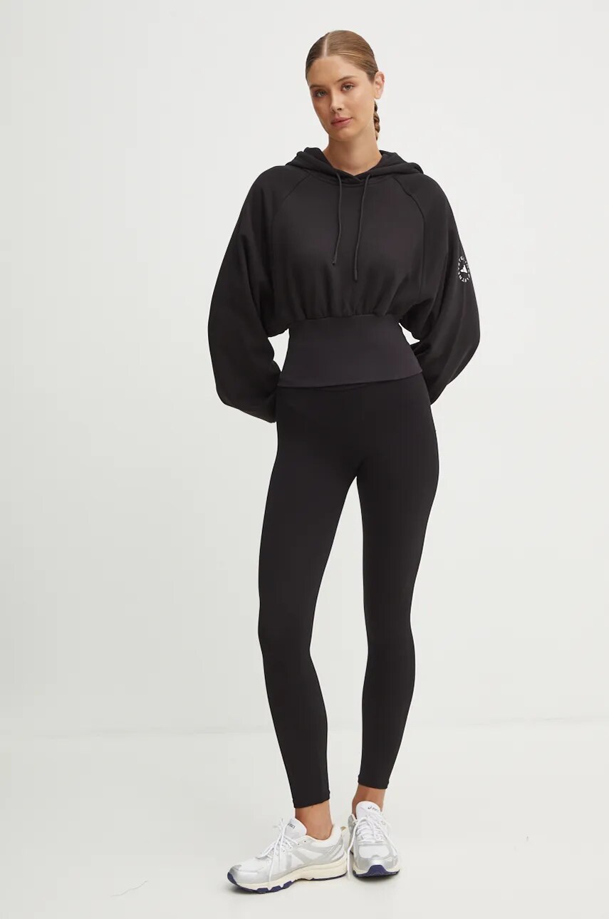 Кофта adidas by Stella McCartney колір чорний з капюшоном однотонна JG1543