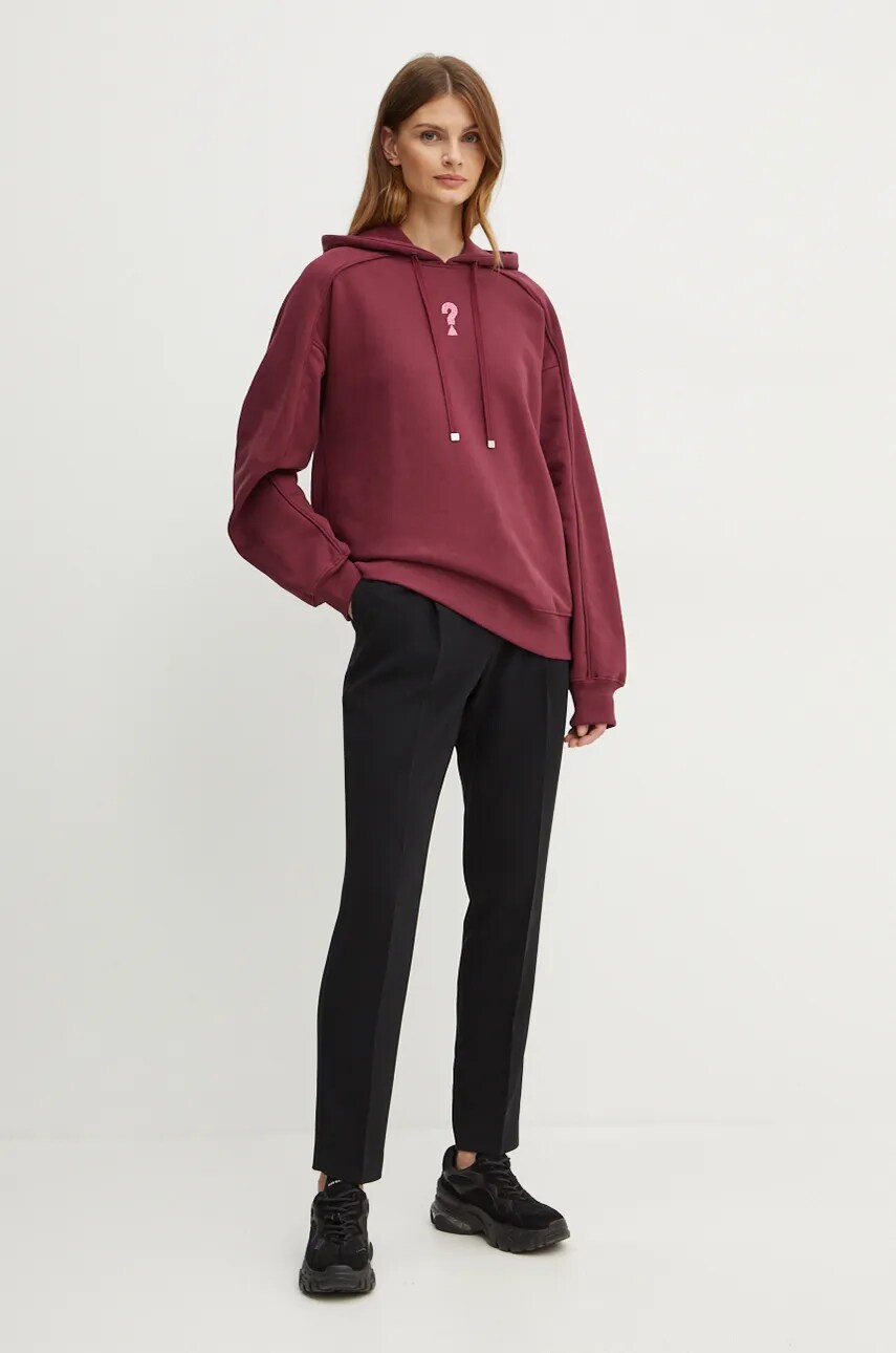 Кофта Guess жіноча колір бордовий з капюшоном з аплікацією W4BQ05 KBY51
