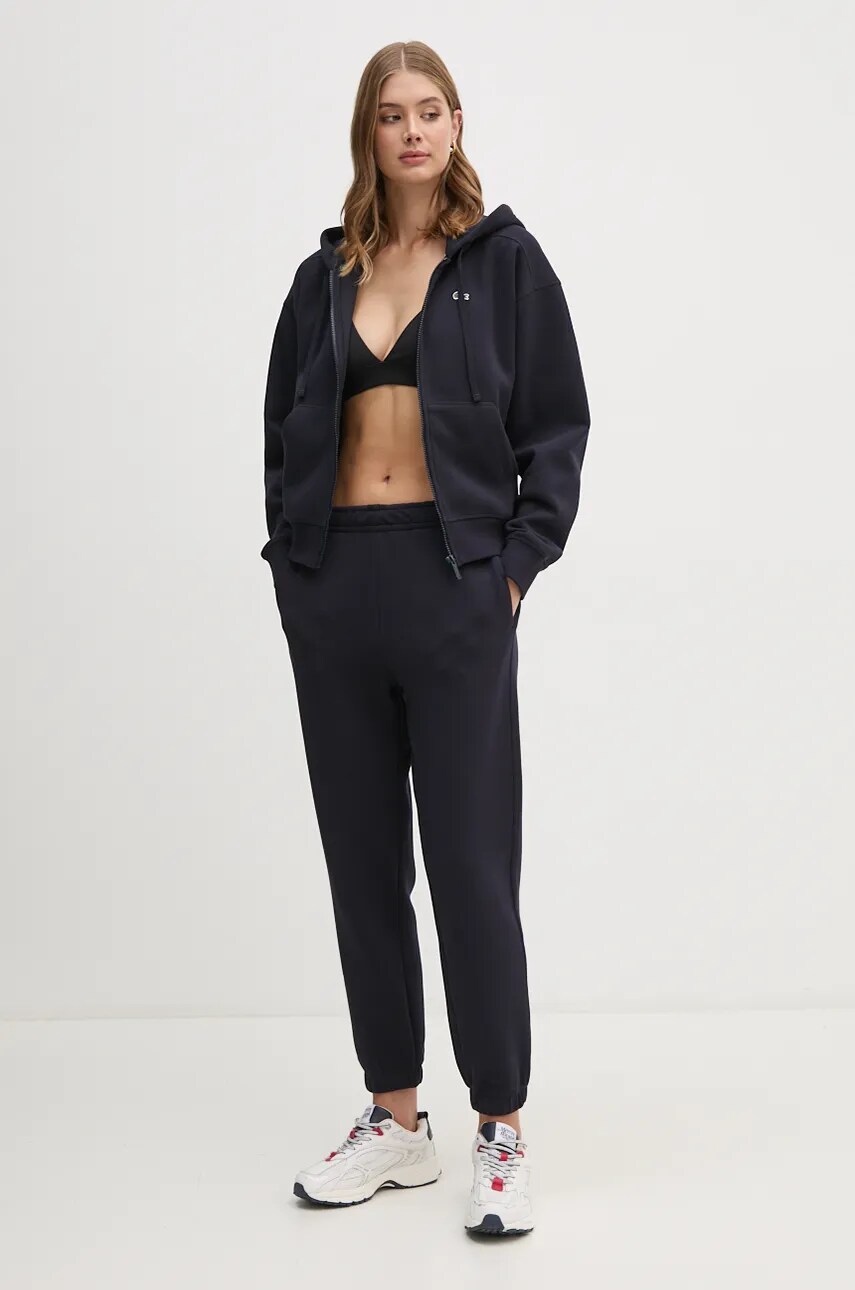 Кофта Lacoste жіноча колір синій з капюшоном з аплікацією SF2669
