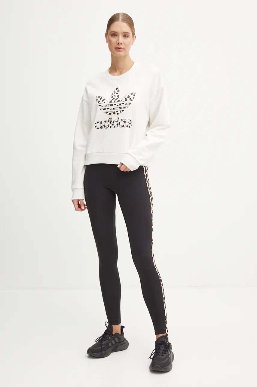Бавовняна кофта adidas Originals Leopard Sweat жіноча колір білий з аплікацією IW8477
