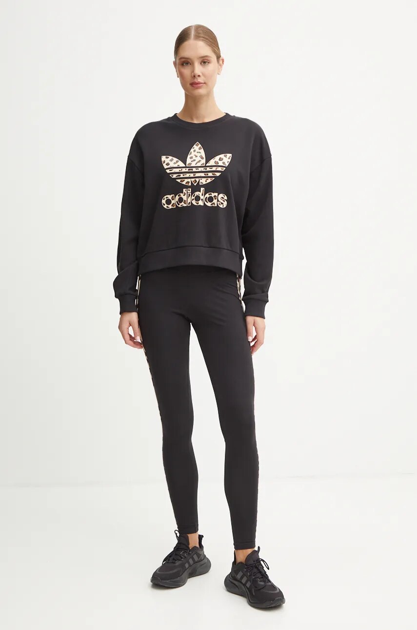 Бавовняна кофта adidas Originals Leopard Sweat жіноча колір чорний з принтом IW8480