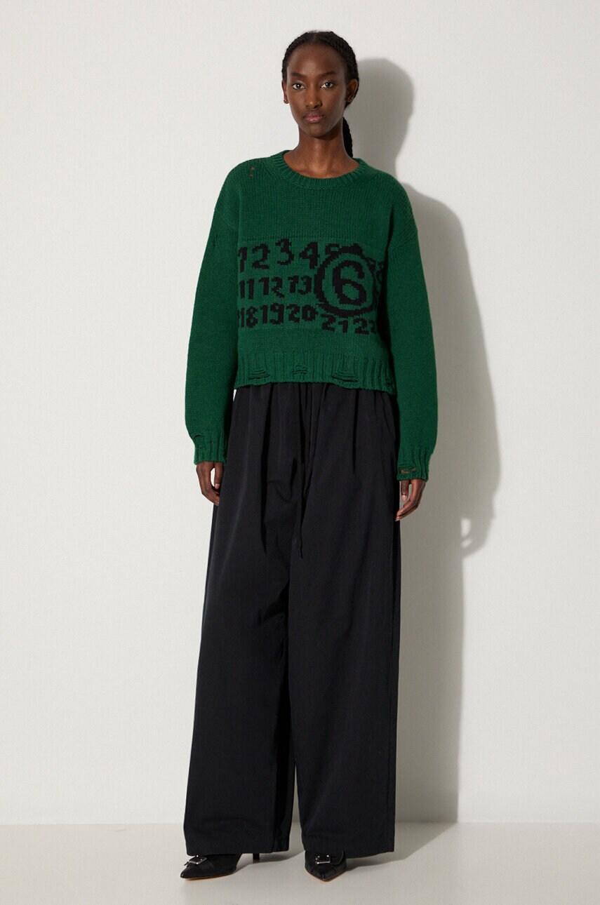 Вовняний светр MM6 Maison Margiela жіночий колір зелений теплий S62HL0029.M13074