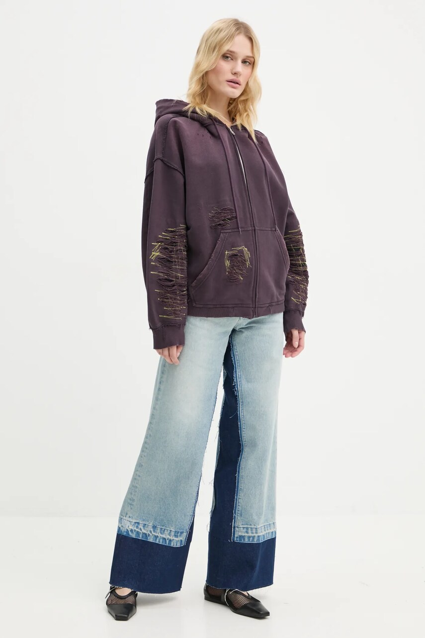 Бавовняна кофта MM6 Maison Margiela жіноча колір фіолетовий з капюшоном однотонна S62GU0130.M25004