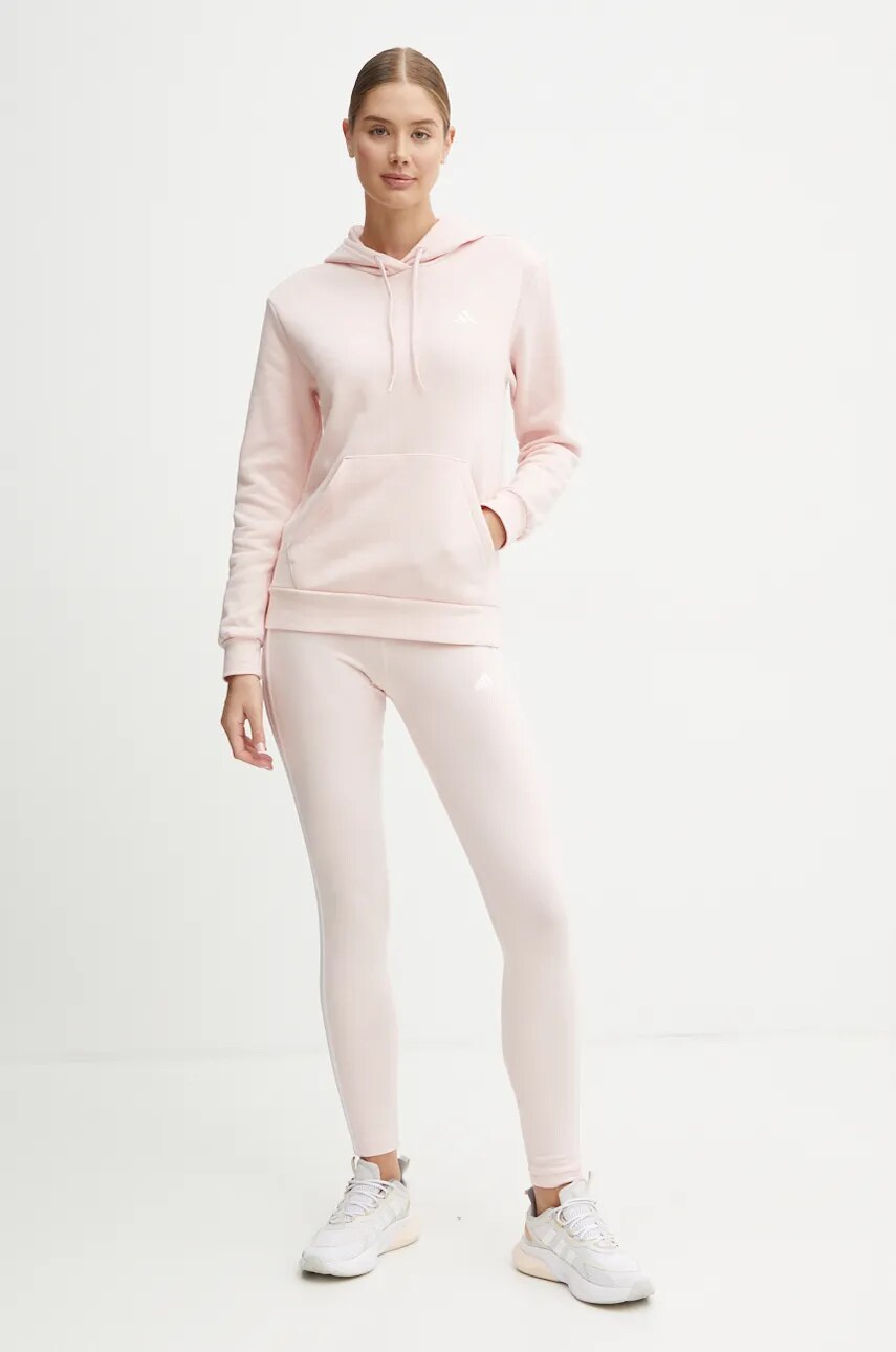 Кофта adidas Essentials жіноча колір рожевий з капюшоном однотонна IY1649