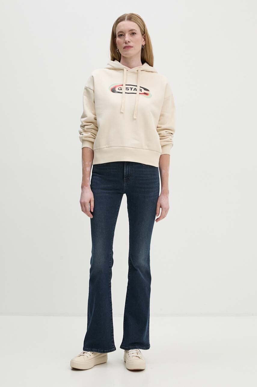 Кофта G-Star Raw жіноча колір бежевий з капюшоном з принтом D25519-D427
