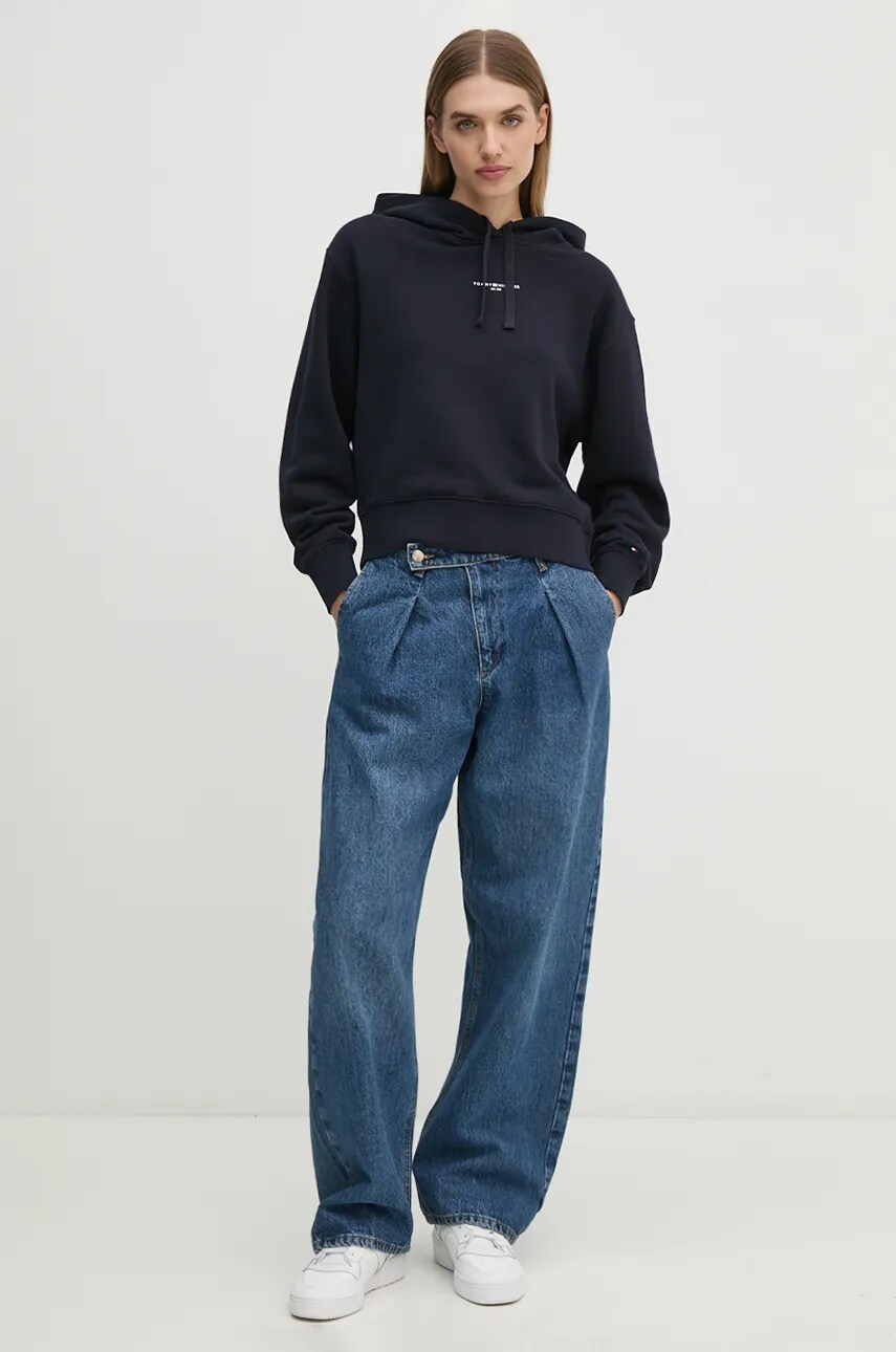 Кофта Tommy Hilfiger жіноча колір синій з капюшоном однотонна WW0WW42896
