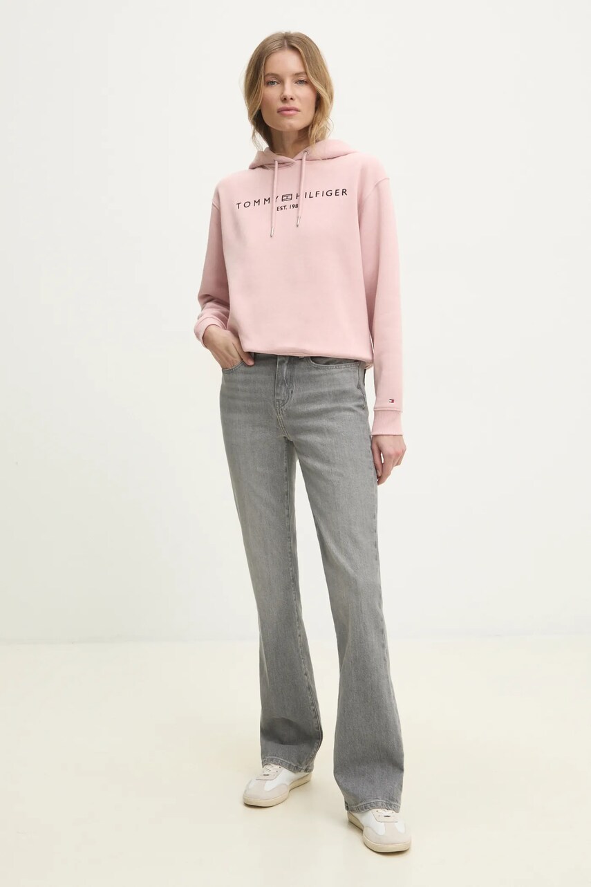 Кофта Tommy Hilfiger жіноча колір рожевий з капюшоном з аплікацією WW0WW43598