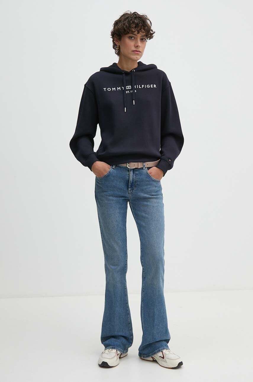 Кофта Tommy Hilfiger жіноча колір синій з капюшоном з аплікацією WW0WW43598