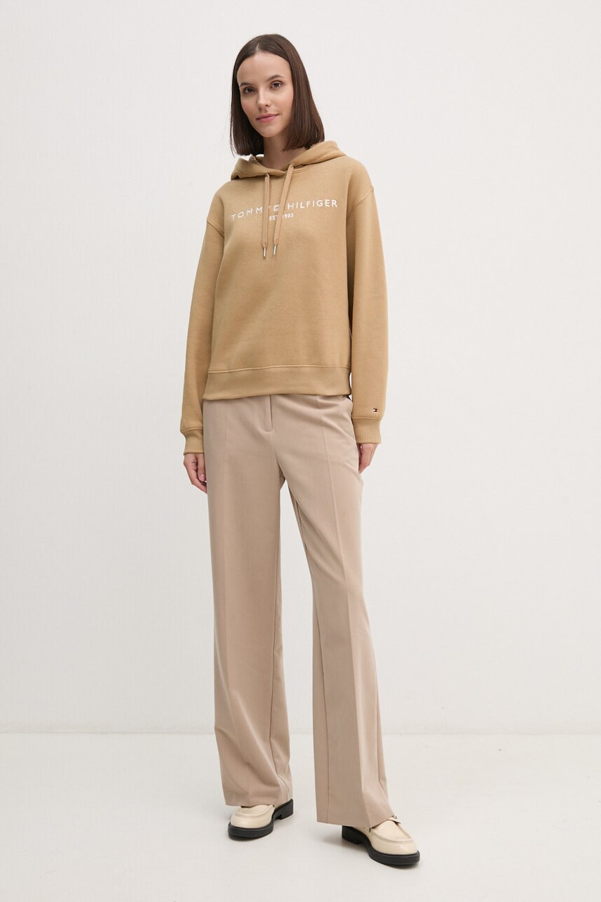 Кофта Tommy Hilfiger жіноча колір бежевий з капюшоном з аплікацією WW0WW43598