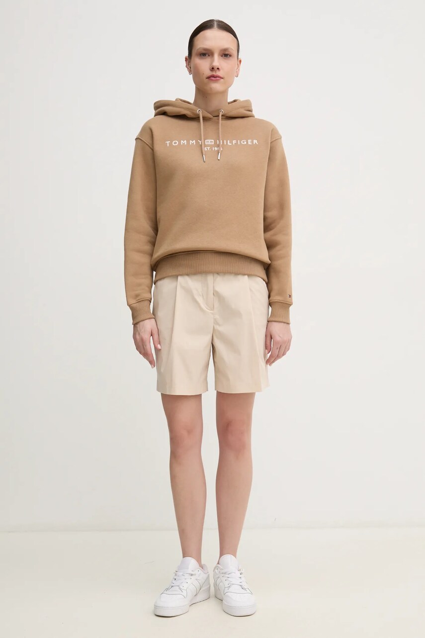 Кофта Tommy Hilfiger жіноча колір коричневий з капюшоном з аплікацією WW0WW43598