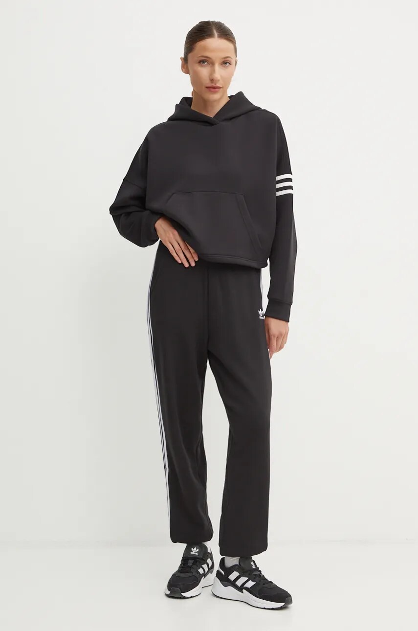 Кофта adidas Originals Neuclassics жіноча колір чорний з капюшоном однотонна IW5607