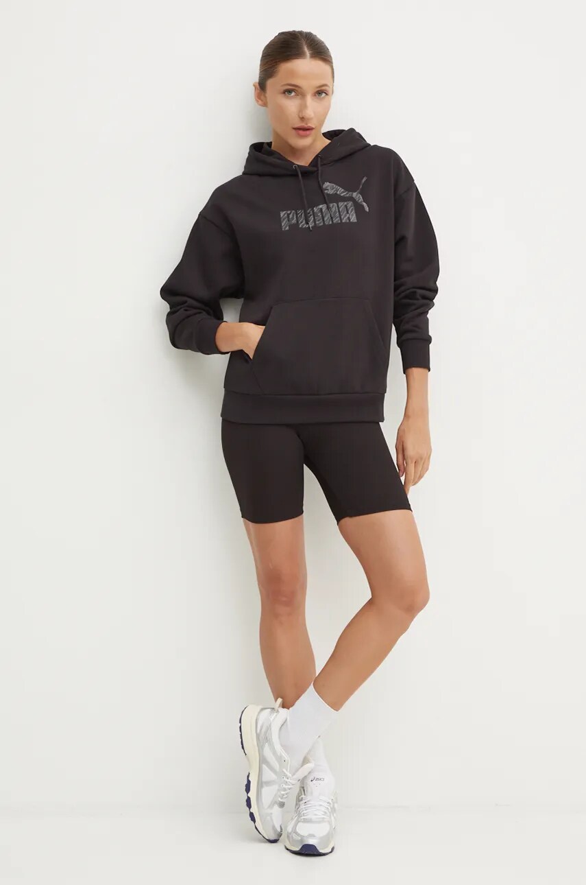 Кофта Puma жіноча колір чорний з капюшоном з принтом 681492