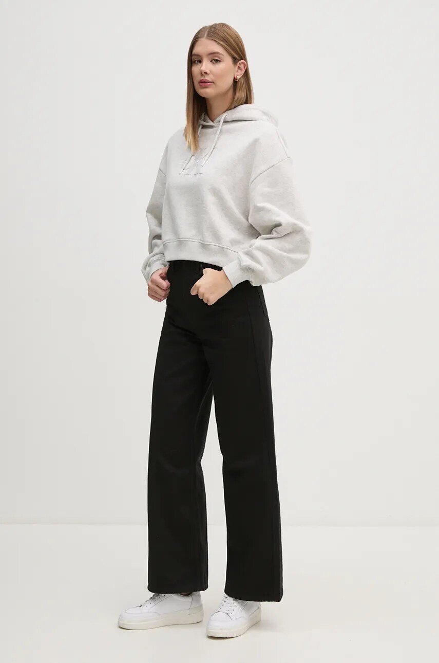 Бавовняна кофта Calvin Klein Jeans жіноча колір сірий з капюшоном з аплікацією J20J224170