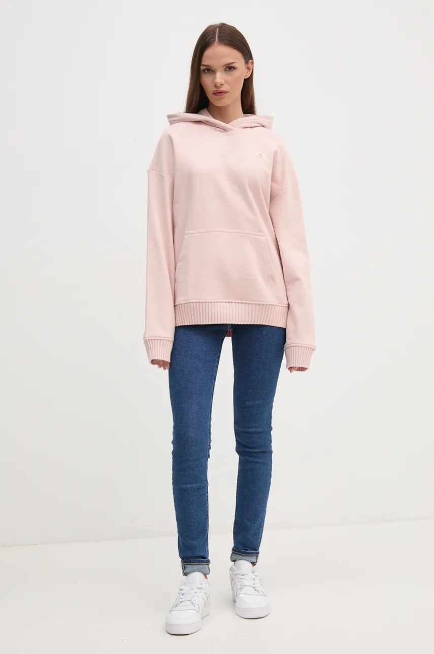 Бавовняна кофта Calvin Klein Jeans жіноча колір рожевий з капюшоном однотонна J20J224173